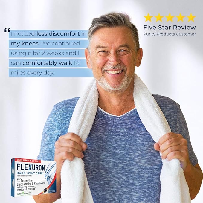 Purity Products Flexuron Joint Formula 3X Better Than Glucosamine and Chondroitin - Starts Working in just 7 Days - Krill Oil, Low Molecular Weight Hyaluronic Acid, Astaxanthin - 30 Count (3)
