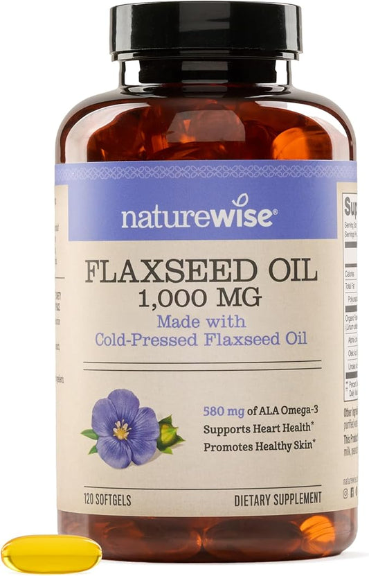 NatureWise Flaxseed Oil 1000 mg, Fish Free Omega 3 with 580 mg ALA, Dietary Supplement for Immune Health Support - Organic, Cold Pressed, Non-GMO - 120 Softgels[120-Day Supply]