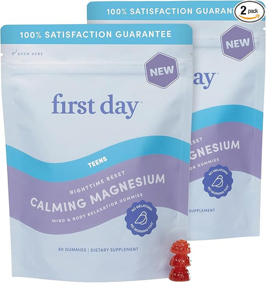FIRST DAY Teens’ Nighttime Reset Calming Magnesium Gummies – Sleep Aid Supports Peaceful Rest, Balanced Mood & Energy – Supplement with Magnesium Citrate, Affron & No Melatonin – 60-Day Supply