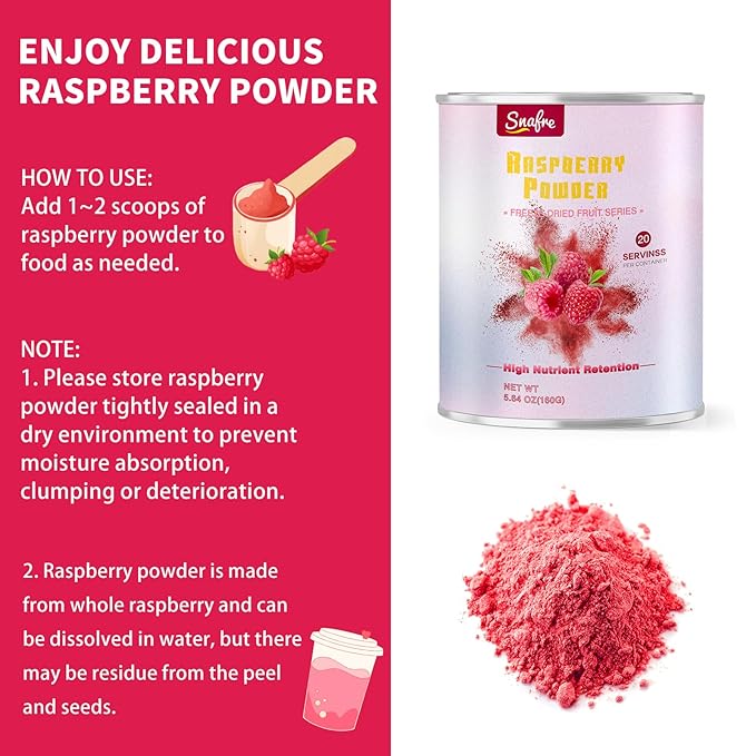Raspberry Powder, Freeze Dried Raspberry Powder, Natural, No Sugar & Additives, 160G/5.64OZ, Freeze Dried Fruit Powde-r for Baking, Beverages, Smoothies, Yogurt