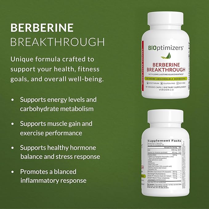 BIOptimizers Berberine Breakthrough 2.0 Supplement - 40 Capsules - Vegetarian, Gluten- and Soy-Free