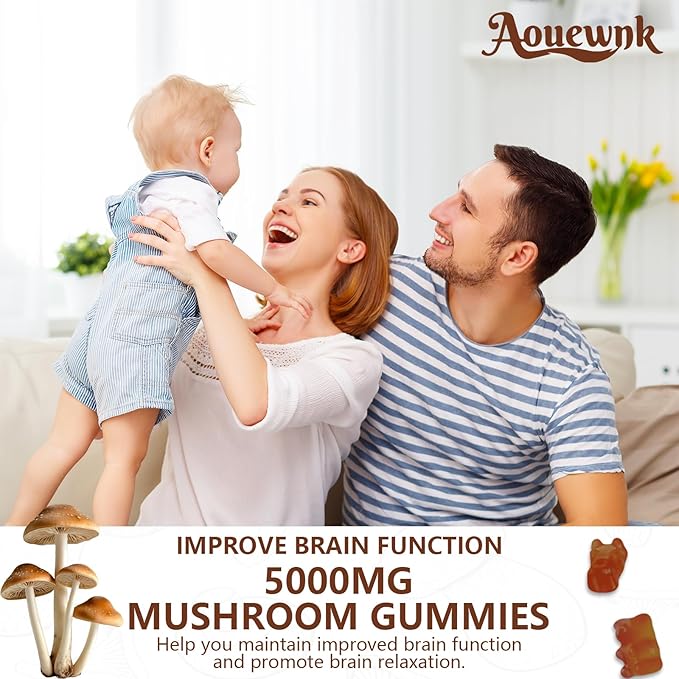 2 Pack 5000MG Mushroom Gummies - 10-in-1 Blend Mushroom Complex Supplement containing Lion's Mane, Immunity, Focus & Energy, Support Adults & Kids, 120 Cts