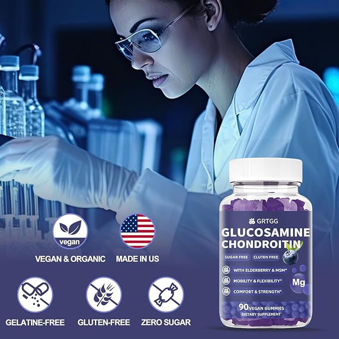 Glucosamine Chondroitin Gummies with MSM & Elderberry Extra Strength 3000MG - Joint Support, Antioxidant Immune Support Supplement for Adults, Men & Women - 90 Blueberry Gummies