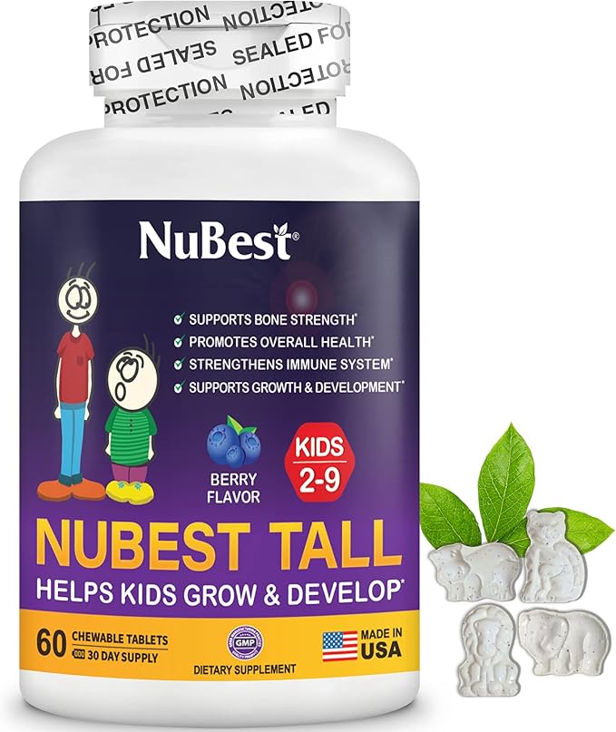 NuBest Tall Kids for Age 2 to 9 - Bone Strength, Brain Growth, Immunity with Calcium, Multivitamins & Minerals - 60 Chewable Berry Tablets | 3 Pack