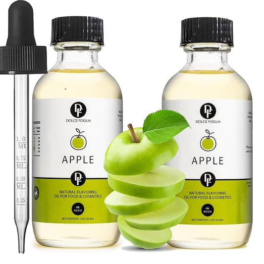 Dolce Flav Apple Extract (Oil-Soluble) – Kosher, Sugar-Free, Concentrated Crisp Apple Flavoring for Baking, Chocolates & Desserts, Includes Measured Dropper, 2 oz Pack of 2