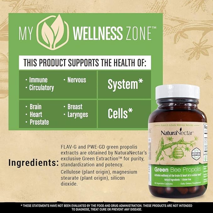 NaturaNectar Natural Bee Propolis Bundle - Trio and Green Propolis - for Immune, Memory and Focus Support* - 60 Capsules per Bottle