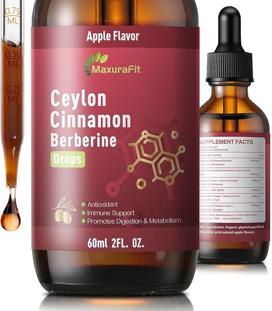 Ceylon Cinnamon Berberine Bitter Liquid Drops Supplement with Turmeric,Green Tea,Apple Cider Vinegar,Black Seed Oil for Immune System & Digestive System Supports 2 FL OZ