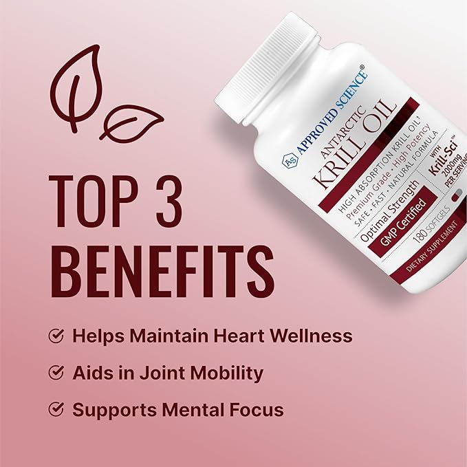 Approved Science Krill Oil - 2000mg Antarctic Krill Oil, 650mcg Astaxanthin - 260mg EPA, 160mg DHA - 180 Softgels