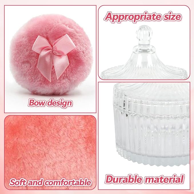 6 Pcs Large Body Powder Puff and Containers, Washable Dusting Powder Container with Puffs Reusable Powder Puff with Case for Women Powder Container Wet and Dry Makeup, 2 container + 6 Puffs