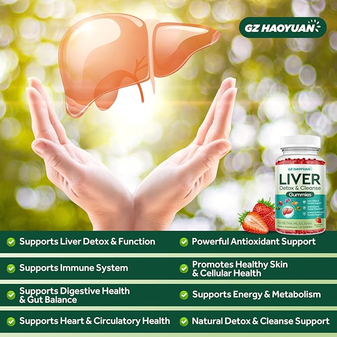 Liver Cleanse Detox & Repair Gummies, Milk Thistle Supplement with NAC, Alpha Lipoic Acid, Dandelion Root, Artichoke Leaf for Liver Detox Support, Antioxidant, Immune Support, Strawberry Flavor 60ct