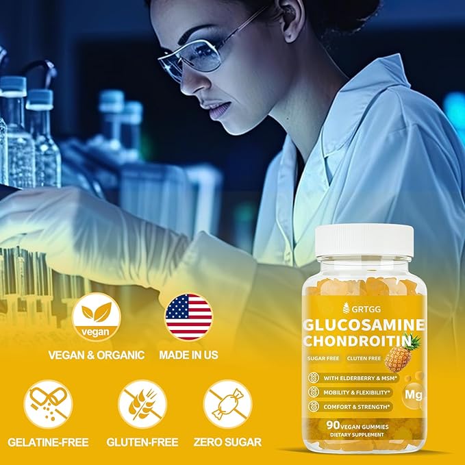 Glucosamine Chondroitin Gummies with MSM & Elderberry Extra Strength 3000MG - Joint Support, Antioxidant Immune Support Supplement for Adults, Men & Women - 90 Pineapple Gummies