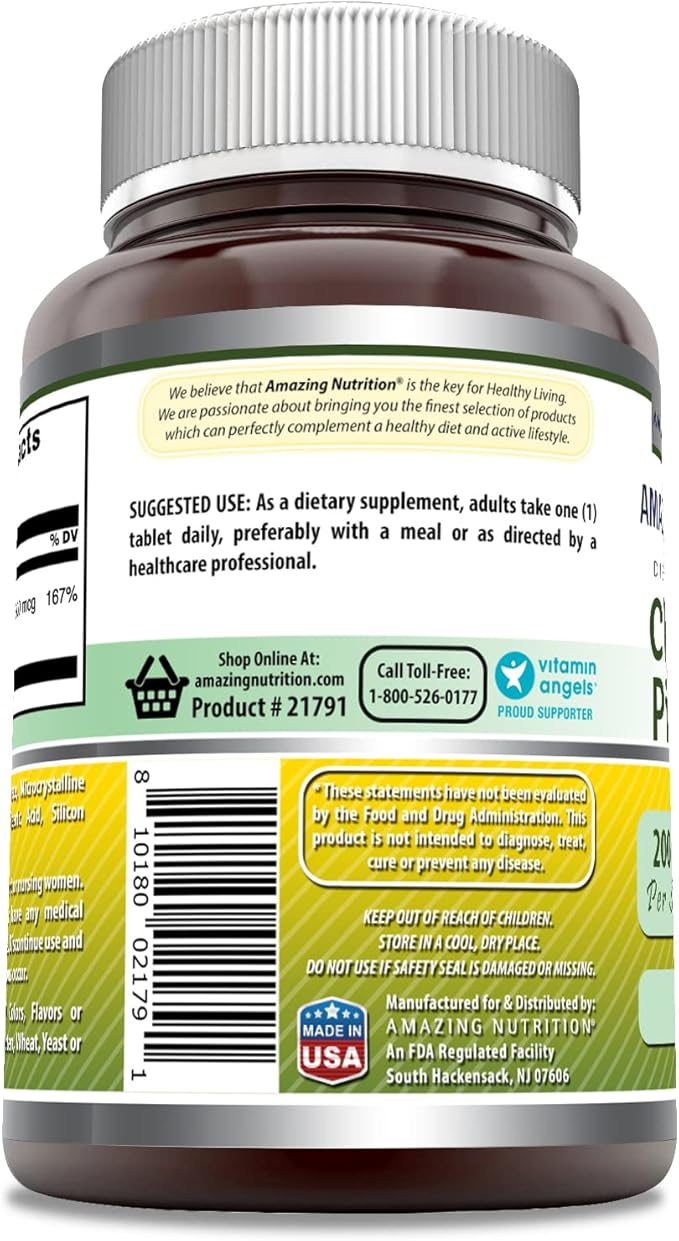 Amazing Formulas Chromium Picolinate Supplement | 200 Mcg Per Serving | Tablets | Non-GMO | Gluten Free | Made in USA (240 Count)