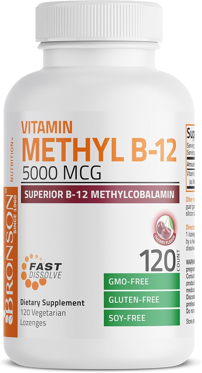 Bronson Methyl B12 5000 mcg Vitamin B12 Methylcobalamin Energy & Brain Support, 120 Lozenges