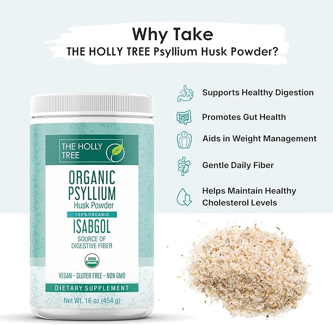 Organic Psyllium Husk Powder 16 oz - Psyllium Husk Powder Organic for Gut Cleanse & Regularity - Premium Fiber Supplement - Vegan, Gluten-Free, Non-GMO, USDA Certified