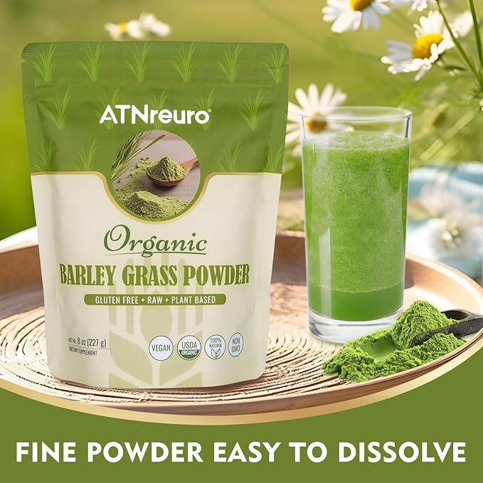 Organic Barley Grass Powder, 100% USDA Certified - Rich in Vitamins, Minerals & Chlorophyll, Natural Detox, Digestive Health & Energy Boost - 8 oz, Vegan, Non-GMO, Gluten-Free