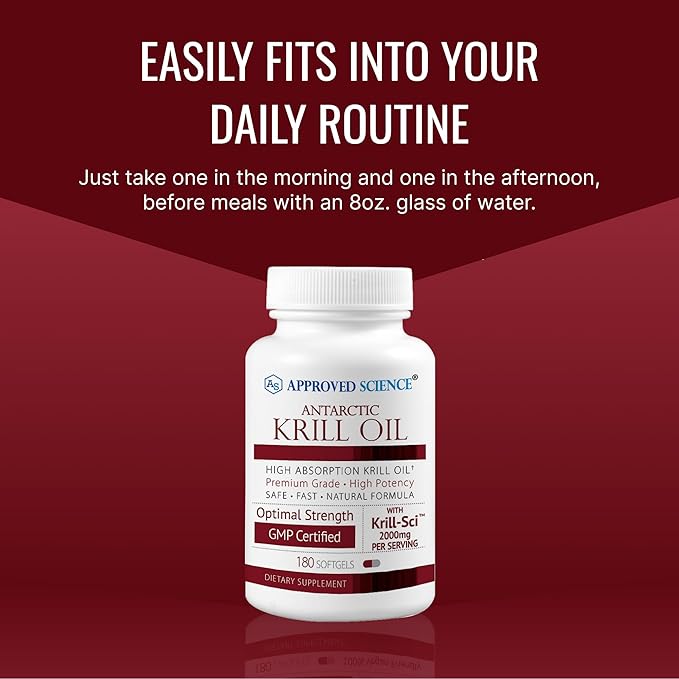 Approved Science Krill Oil - 2000mg Antarctic Krill Oil, 650mcg Astaxanthin - 260mg EPA, 160mg DHA - 180 Softgels