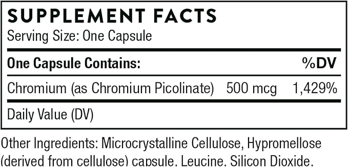 THORNE Chromium Picolinate - Essential Mineral Supplement for Healthy Metabolism Support* - Supports Carbohydrate Cravings* - Dairy, Soy & Gluten-Free - 60 Capsules