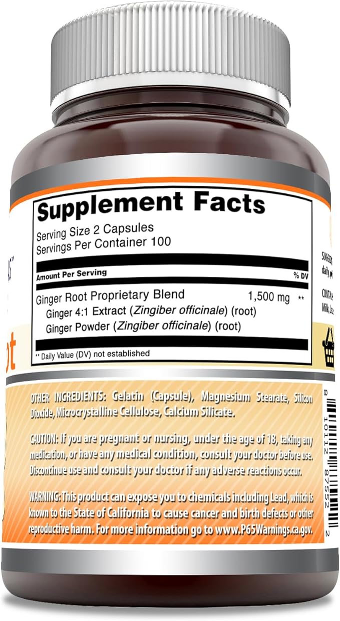 Amazing Formulas Ginger Root 4:1 Supplement | 1500 Mg Per Serving | 200 Capsules Supplement | Non-GMO | Gluten Free | Made in USA