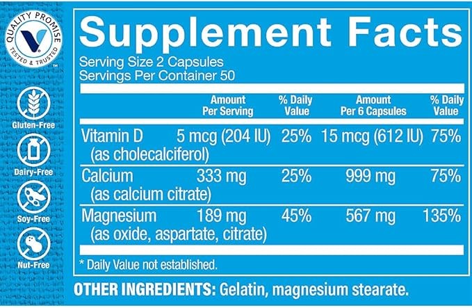 Calcium Citrate+Magnesium&Vitamin D,Multi-Mineral Bone Health Supplement,Vitamin D Aids Absorption, Calcium 999mg, Magnesium 567mg, Vitamin D 612IU per Daily dose (100 Capsules) by The Vitamin Shoppe