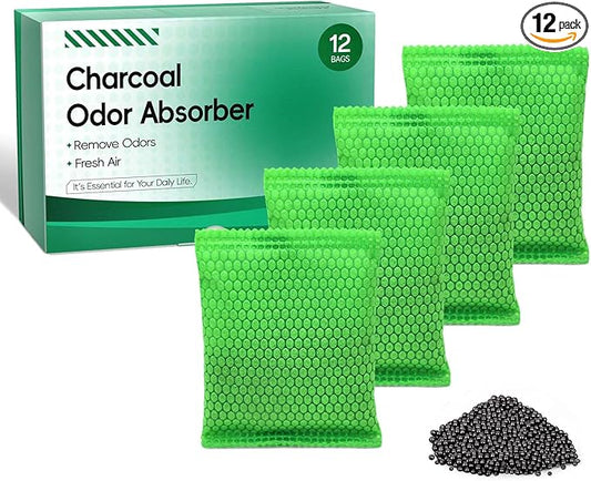 Aoketch Nano Mineral Crystal Activated Charcoal Bags Odor Absorber Activated Air Purifying Bags Natural absorber for shoes car refrigerator (12 packs/55 grams)