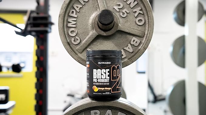 NutraBio Base Pre-Workout Powder 200mg Caffeine, Sustained Energy, Focus, Endurance, Pump, Sugar Free, Clean Preworkout for Men and Women - Beta Alanine, L-Tyrosine, 30 Servings - Orange Mango