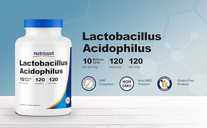 Nutricost Lactobacillus Acidophilus 10 Billion CFU, 120 Veggie Capsules - Probiotic (2 Bottles)