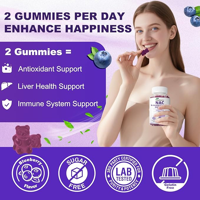 Sugar Free NAC Gummies for Kids & Adults, 1200mg NAC Supplement N Acetyl Cysteine with Selenium Zinc Vitamin C & E, NAC 600mg Per Gummy, Support Liver Health, Antioxidant, Immune System, 60 Count