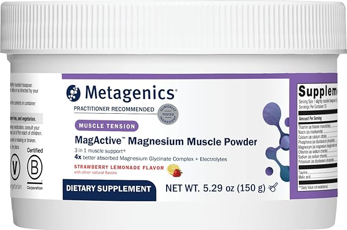 Metagenics MagActive Magnesium Muscle Powder - Highly Absorbable Magnesium Supplement for Workout Recovery - Aids Cramps, Spasms & Tightness - 150 g, Strawberry Lemonade Flavor