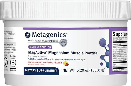 Metagenics MagActive Magnesium Muscle Powder - Highly Absorbable Magnesium Supplement for Workout Recovery - Aids Cramps, Spasms & Tightness - 150 g, Strawberry Lemonade Flavor