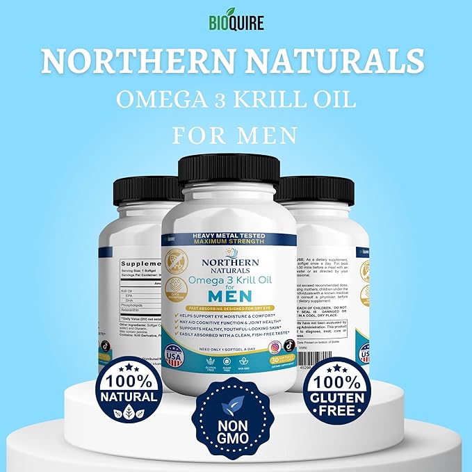 Northern Naturals Omega 3 Krill Oil for Men, 500mg, 30 Softgels, Fish-Free Taste, Supports Eye, Brain and Joint Health (1)