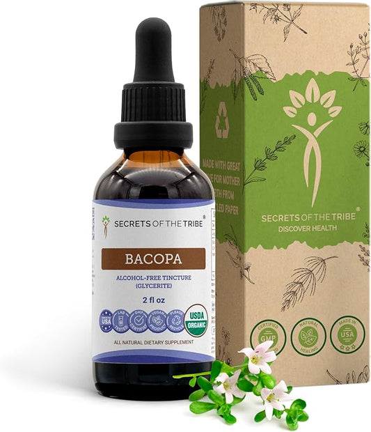 Bacopa USDA Organic | Alcohol-FREE Extract, High-Potency Herbal Drops, Relaxation, Positive Cognitive Effect | Made from 100% Certified Organic Bacopa (Bacopa Monnieri) Dried Herb 2 oz