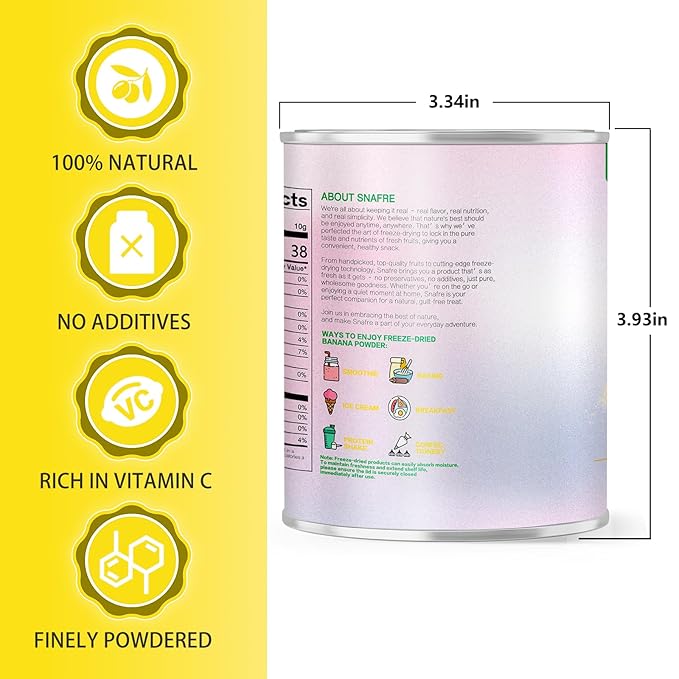 Banana Powder, 8.82OZ Freeze Dried Banana Powder, Freeze Dried Fruit, No Added or Sugar, Suitable for Baking, Oatmeal, Cereal, Yogurt, Smoothies, Juice