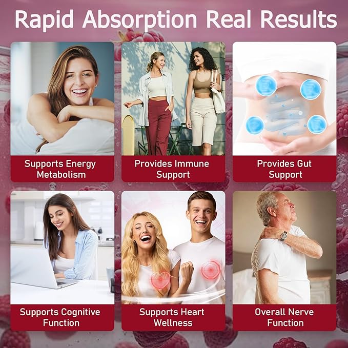 Vitamin B Complex | B12 B6 B1 B3 B9, Essential Vitamin Liquid Drops for Immune & Energy Metabolism, Brain & Heart Support, Raspberry Flavor 2fl oz