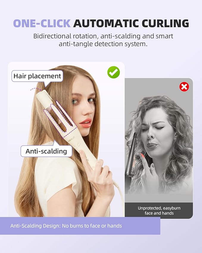 Automatic Hair Curler, 1 1/4 Inch Rotating Curling Iron with 3 Temp, 500 Million Ionic, 2-Way Rotation,10S Fast Heating, Anti-Scald, Anti-Tangle Rotating Curling Wand for Different Hair Types