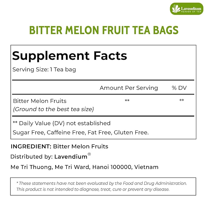 Lavendium, Premium 200 Tea Bags Bitter Melon Fruit Herbal Tea, 100% Natural and Pure, Hand-made, Made With Natural Materials-Corn Fiber Tea Bag, Sugar Free. Caffeine Free. Gluten Free. Vegan