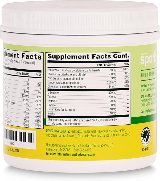 AdvoCare Spark Vitamin & Amino Acid Supplement - Focus & Energy Drink Powder Mix with Vitamin A, B-6, C & E - Also Includes L-Carnitine & L-Tyrosine - Pineapple Whip - 10.5 oz
