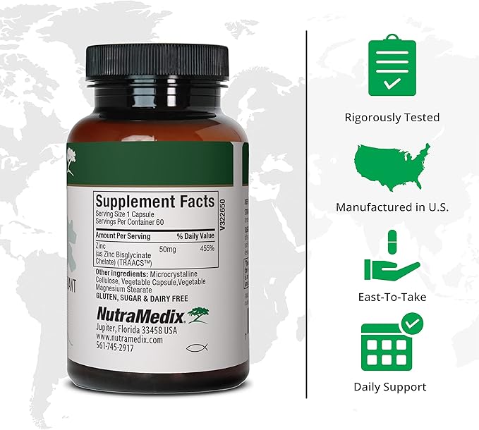 NutraMedix Zinc 50mg - Supplements for a Healthy Immune Defense, Skin Health & Antioxidant Support - Easy to Digest Zinc for Immune Health (60 Capsules)