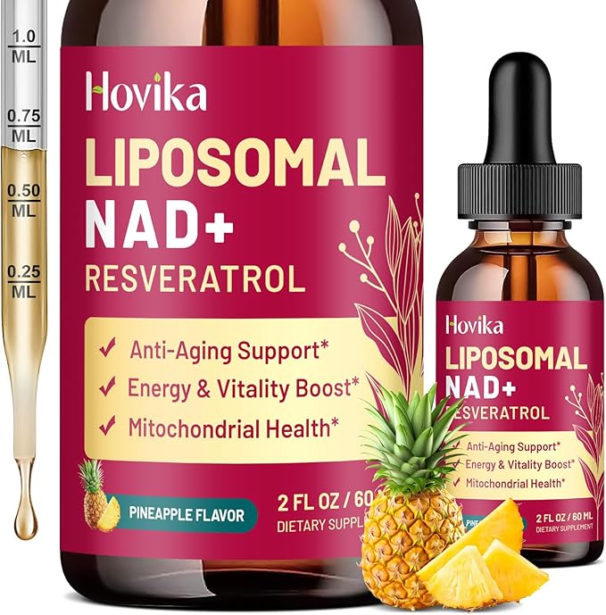 Liposomal NAD Supplement - 1200mg NAD+ Liquid Drops for Women & Men with Resveratrol, Black Pepper Extract - Support Anti-Aging, Brain & Cellular Mitochondrial Health - 2 Fl Oz, Pineapple Flavor