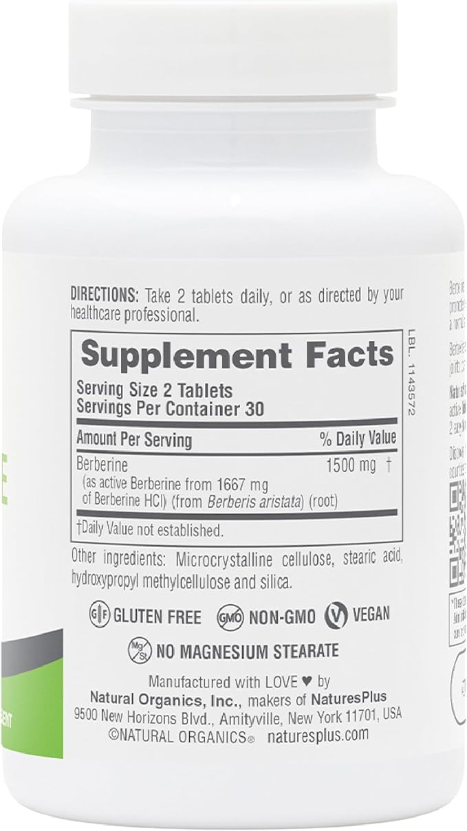 Natures Plus PRO Berberine 1500 mg - 60 Tablets - Supports Healthy Metabolism - Non-GMO, Vegan & Gluten Free - 30 Servings