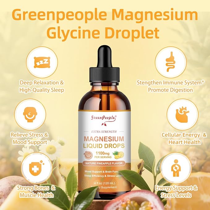 17-in-1 Triple Magnesium Complex Supplement,Magnesio Liquid Drops with Magnesium Glycinate & Citrate,Pineapple Flavor,Calm Mood,Muscle & Sleep for Adults,4 fl. oz 2Pack