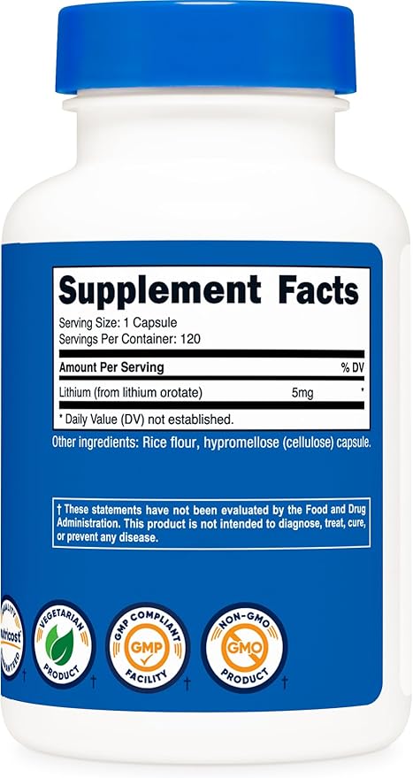 Nutricost Lithium Orotate 5mg, 120 Capsules - Veggie Caps, Non-GMO, Gluten Free