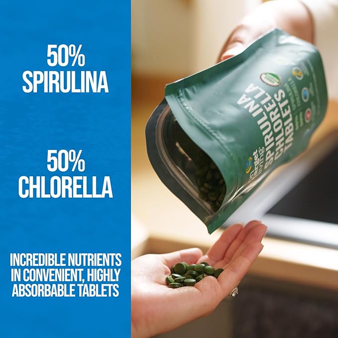 On Target Living Organic Spirulina Chlorella Travel Size | Super Greens | USDA Organic | 250 Tablets- 250 G (2.2 oz) | Vegan | Immune Support | Alkalyzing | Protein Dense