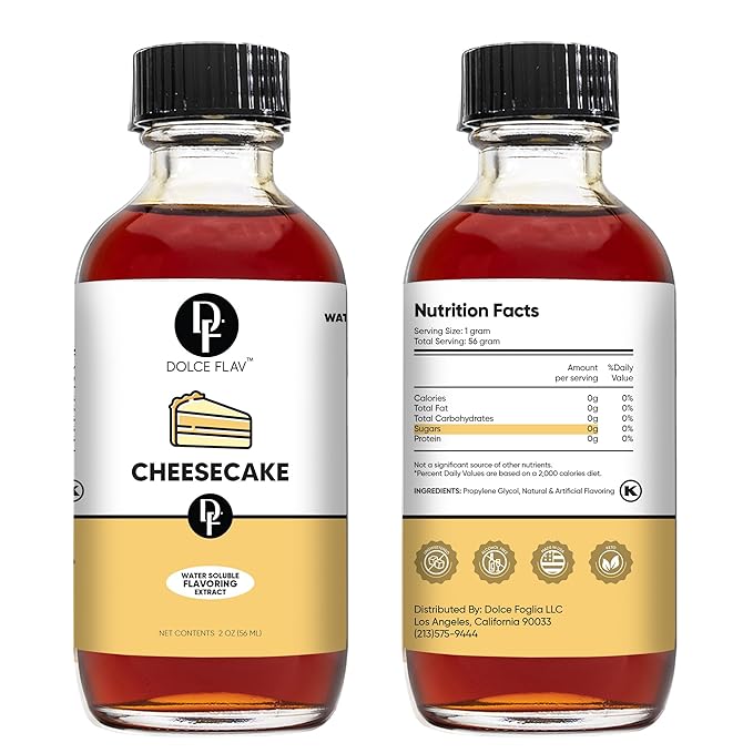 Dolce Flav Cheesecake Extract – 2 Ounce Water-Soluble Kosher, Sugar-Free, Concentrated Creamy Flavor for Desserts, Frostings & Pastries, Includes Measured Dropper