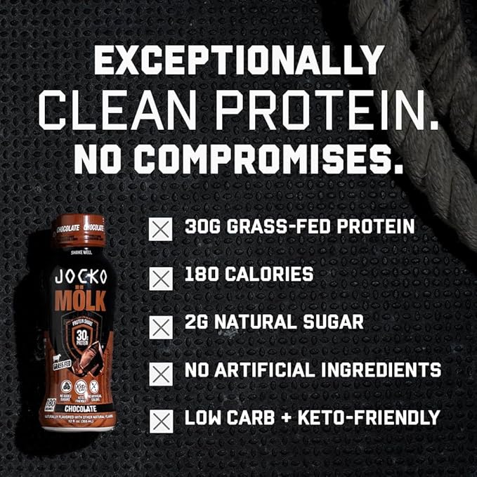 Jocko Fuel Mölk 30g Grass Fed Protein Shakes - No Added Sugar Protein Drinks KETO Friendly - Ready to Drink 12 FL Oz (Pack of 12) Sweet Cream Coffee