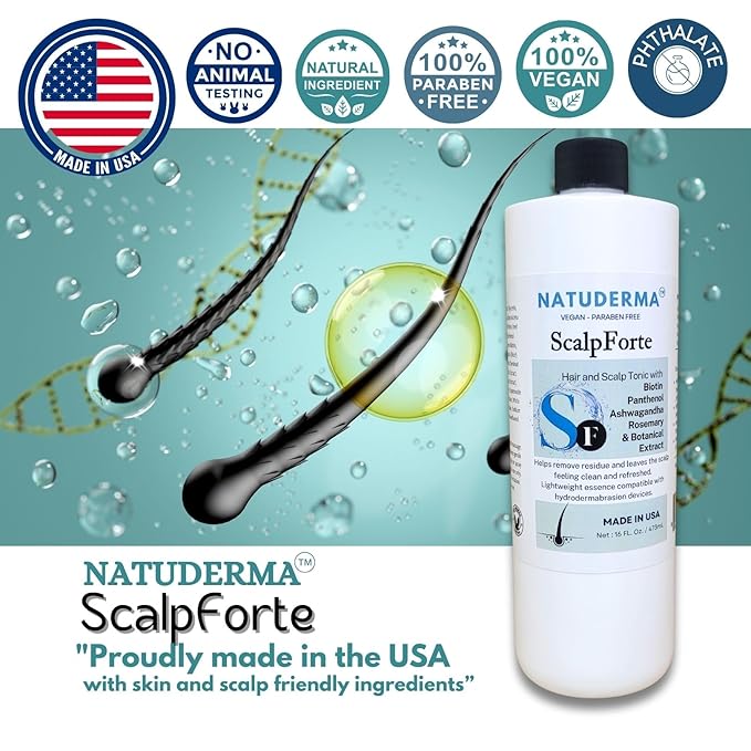 Scalpforte Hair and Scalp Tonic with Biotin & Panthenol for Thicker-Looking Hair, Serum for Hydrodermabrasion Machine to Cleanse, Hydrate and Moisturize the Scalp (16 Oz)