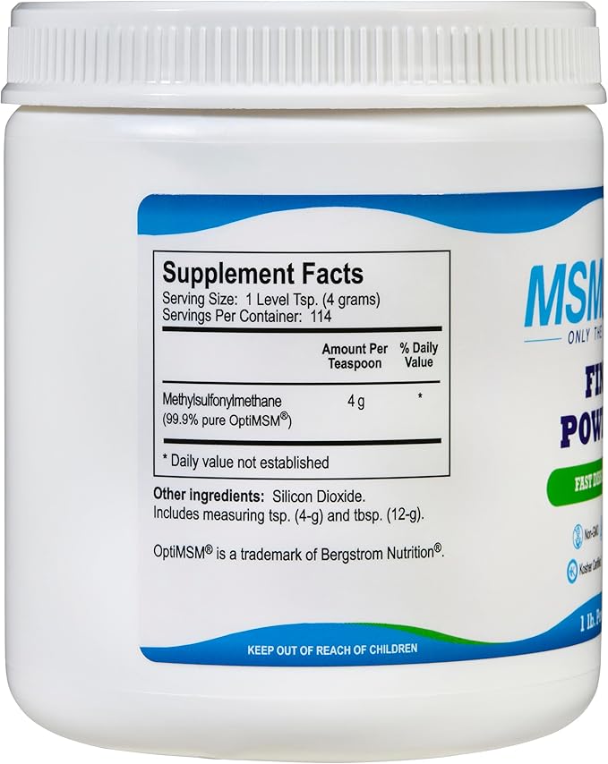 KALA HEALTH MSMPure Fast Dissolving Fine MSM Powder Crystals – US-Made MSM for Joint Health, Skin Appearance, and Hair & Nail Support – 1 lb, Organic Sulfur