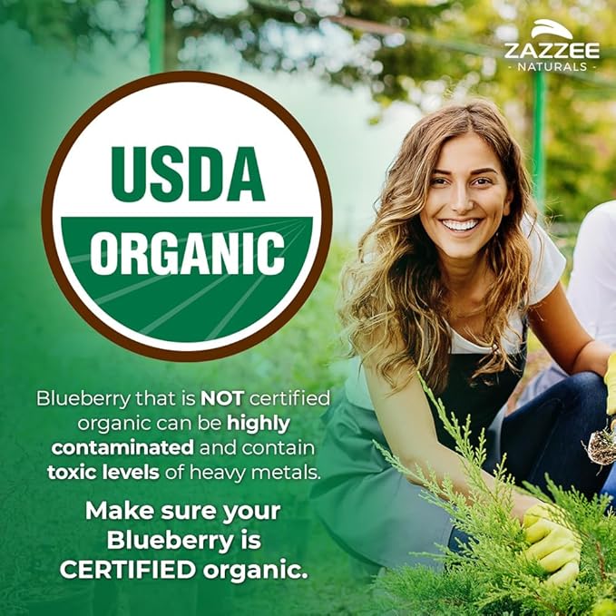 Zazzee USDA Organic Blueberry 10:1 Extract, 5000 mg Strength, 120 Vegan Capsules, 4 Month Supply, Concentrated and Standardized 10X Whole Fruit Extract, 100% Vegetarian, Non-GMO, Made in The USA