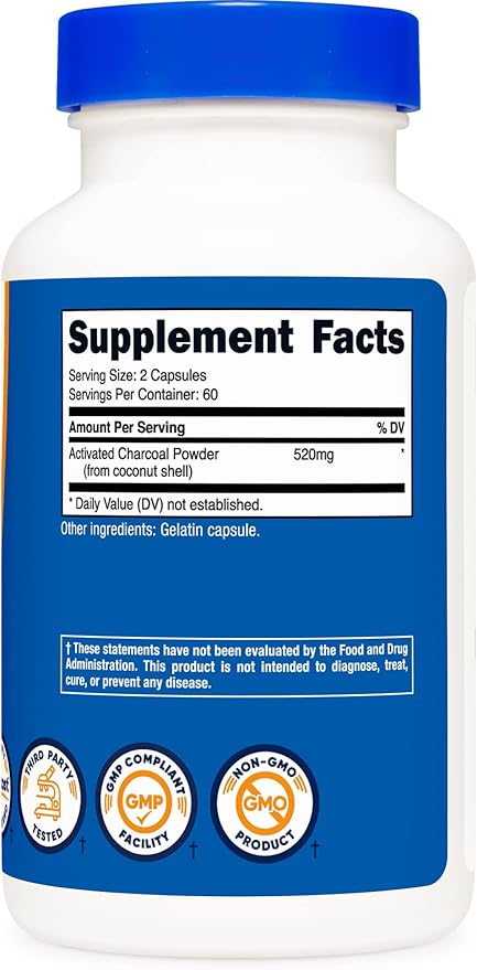 Nutricost Activated Charcoal 520mg, 120 Capsules - Premium Powder, Non-GMO & Gluten Free (3 Bottles)
