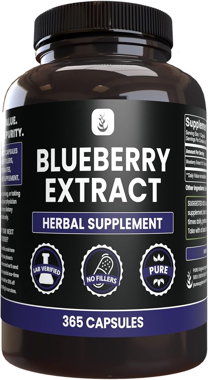 PURE ORIGINAL INGREDIENTS Blueberry Extract (365 Capsule), No Magnesium Or Rice Fillers, Always Pure, Lab Verified