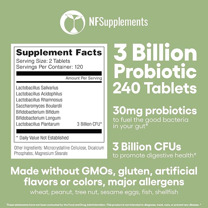 Probiotics for Digestive Health Supports Bloating & Regularity Supplement 240 Tablets 3 Billion CFU (240, Digestive Probiotics)